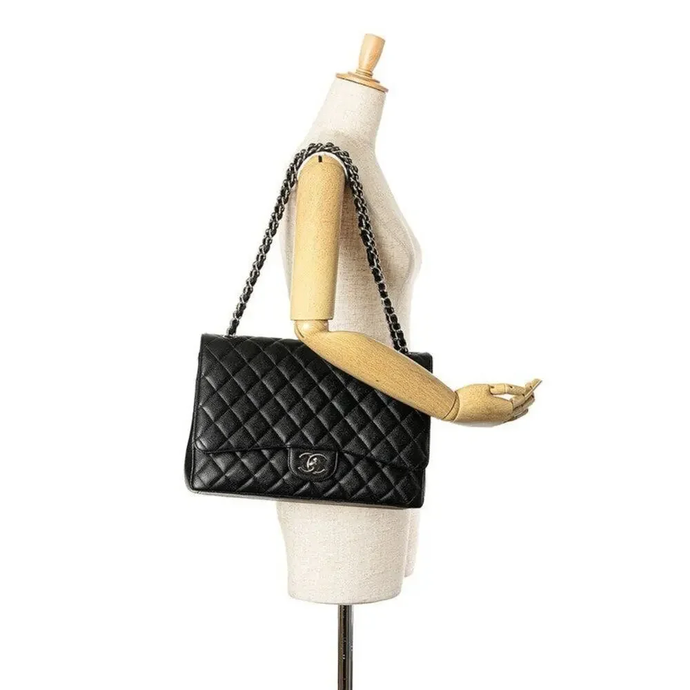 Chanel Matelasse Double Flap Caviar Skin Shoulder Bag Black